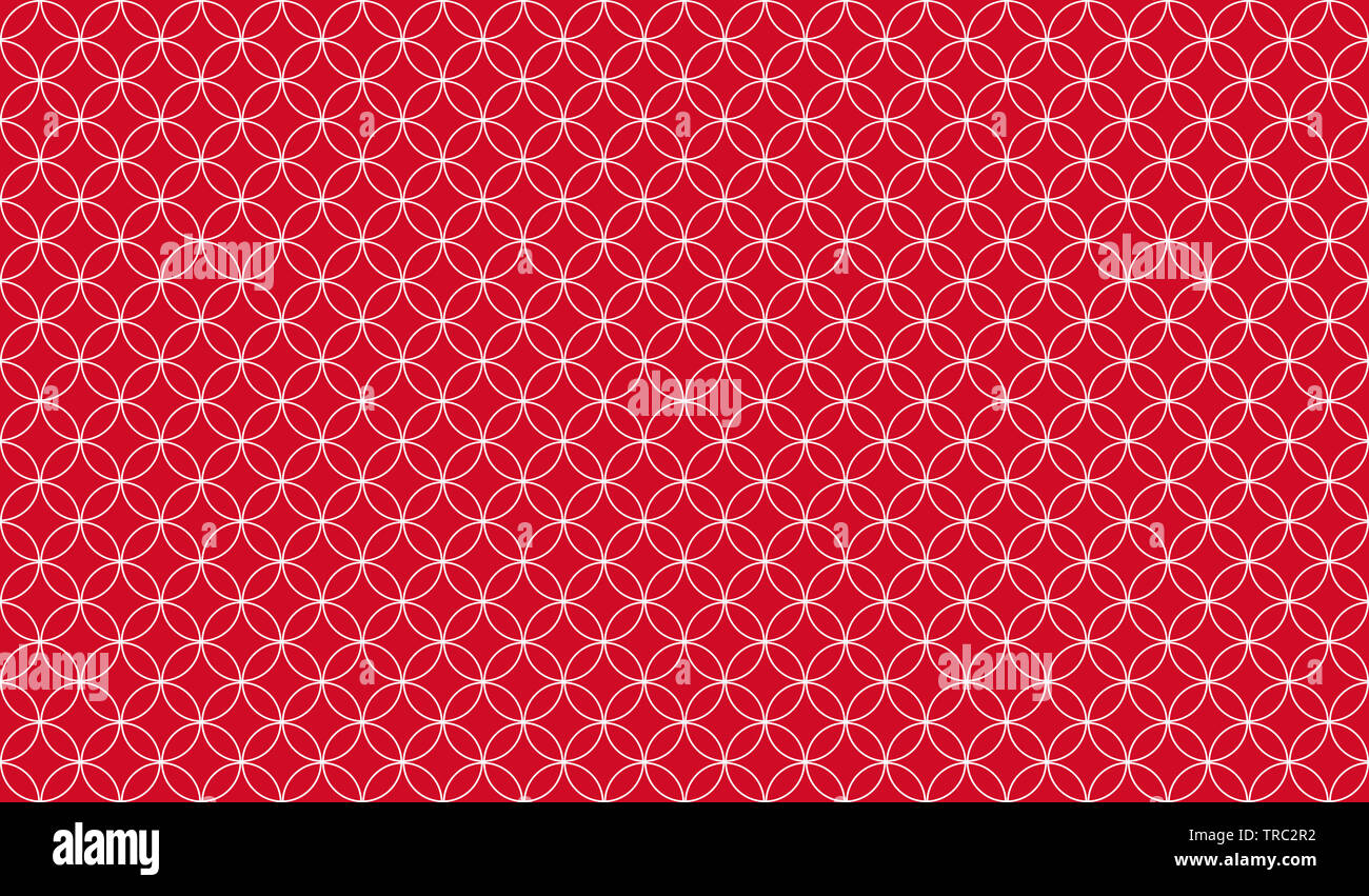 Resumen de patrón sin fisuras delgadas superpuestas círculos blancos contra un fondo de color rojo, diseño simétrico inspiración formando un patrón agradable Foto de stock