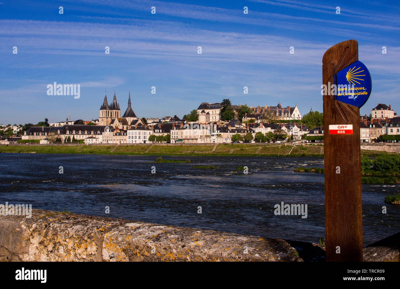 El Loira y la ciudad de Blois camino a Santiago de Compostela, Loir-et-Cher, Center-Val departamento de Loire, Francia, Europa Foto de stock