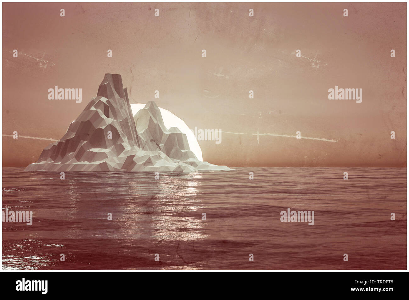 Enorme iceberg en el sunset low poly ilustración 3d Foto de stock