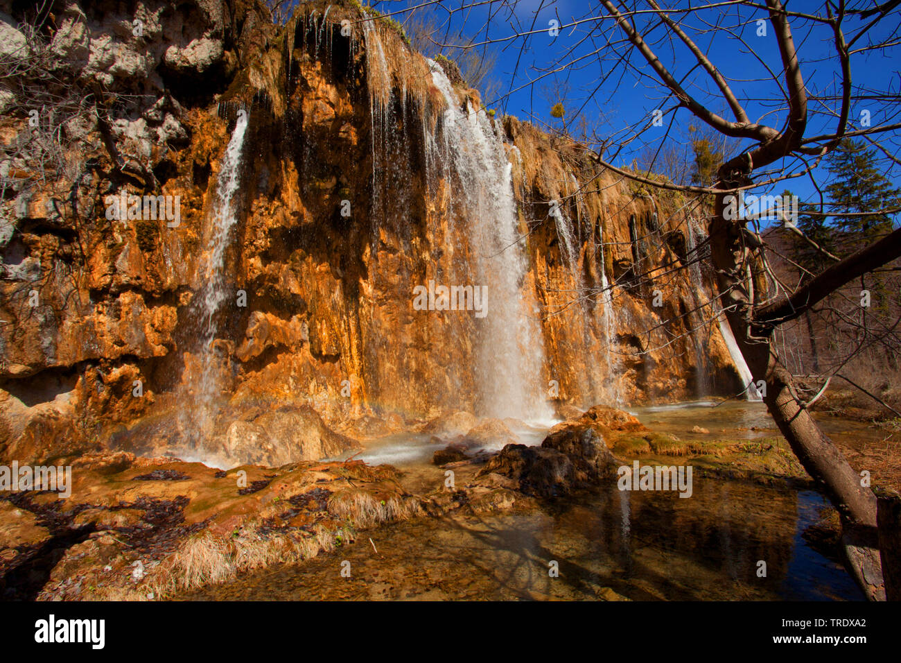 Cascada en el parque nacional, Croacia, Parque Nacional de Los Lagos de Plitvice Foto de stock