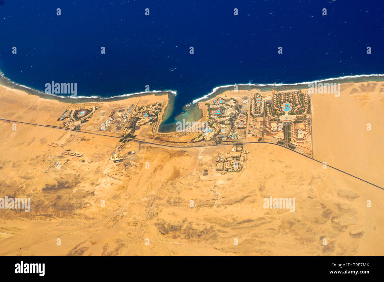 Vista aérea de complejo hotelero en el Mar Rojo, Egipto, El Quseir Foto de stock