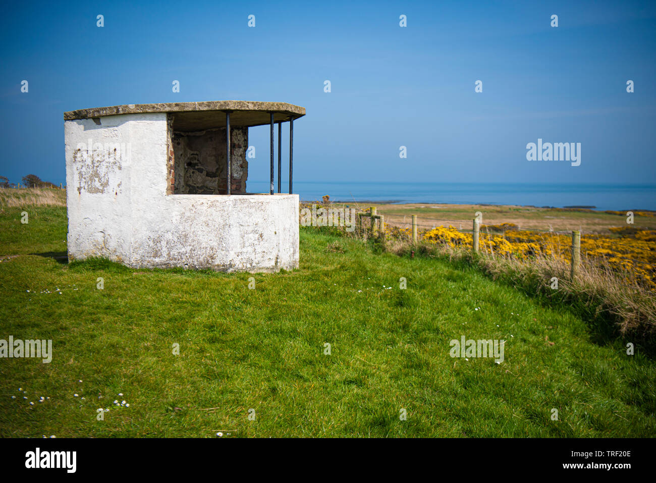 Guerra Mundial 2 hormigón bunker mirador costero en el extremo de la península de Ards, Condado de Down, Irlanda del Norte, Reino Unido, UK Foto de stock