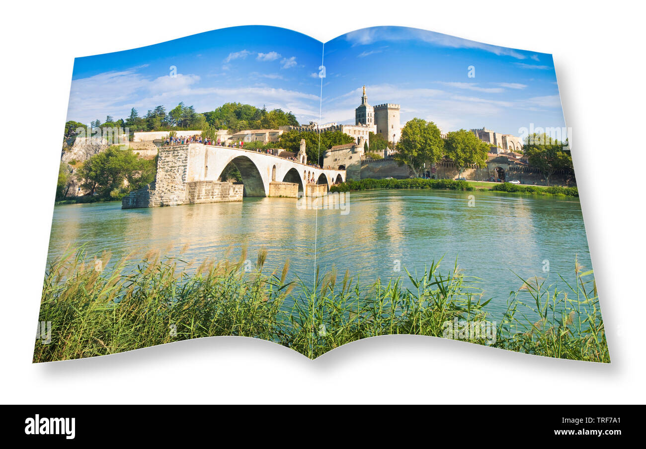 Ciudad de Aviñón roto con el antiguo puente medieval de Saint Benezet