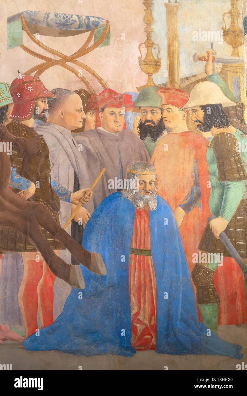 La ejecución de Chosroes, leyenda de la Verdadera Cruz, Fresco Ciclo, Piero della Francesca, Bacci CAPILLA, CAPILLA Bacci, la Cappella Maggiore, 1452-1466, Foto de stock