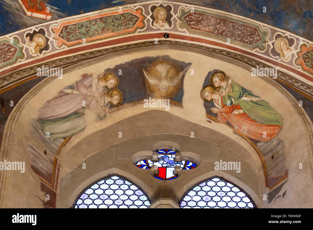 Leyenda de la Verdadera Cruz, Fresco Ciclo, Piero della Francesca, Bacci CAPILLA, CAPILLA Bacci, la Cappella Maggiore, 1452-1466, la Basílica de San Francisco, Bas Foto de stock