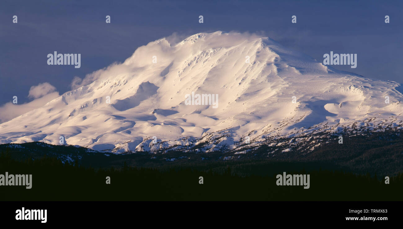 Ee.Uu., Washington, cubiertas de nieve Mt. Adams en el Bosque Nacional Gifford Pinchot sube por encima de bosque; Montañas Cascade. Foto de stock