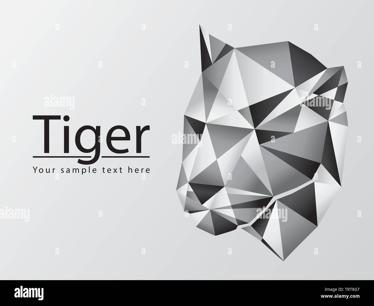 Silueta de cabeza de tigre gráfico vectorial poligonal sobre fondo gris diseño con espacio para copiar el texto o el logotipo de la empresa. forma triángulo geométrico Ilustración del Vector
