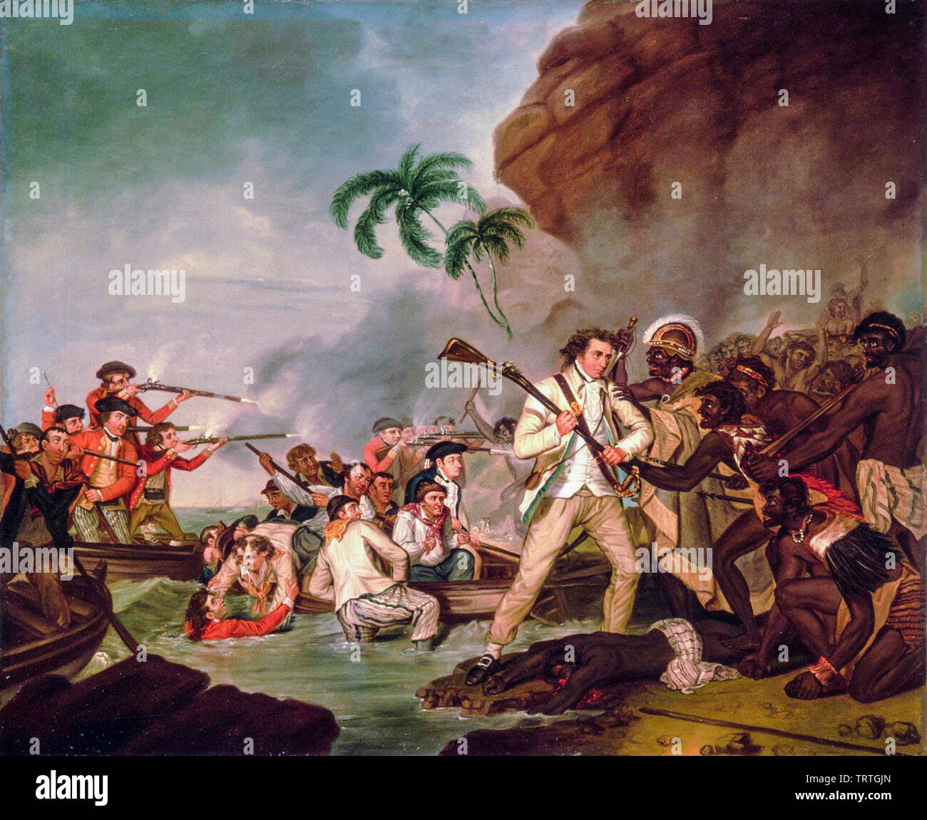 La muerte del Capitán James Cook, pintura, 1783 Foto de stock