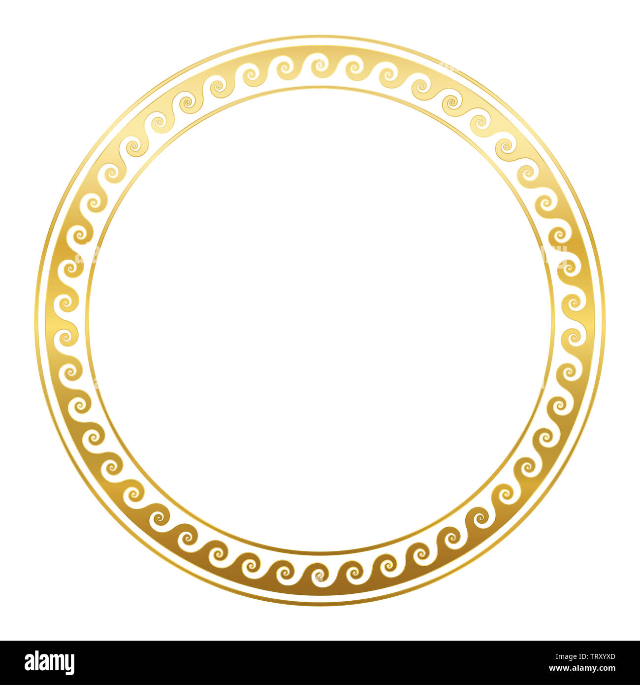 Bastidor del círculo dorado con espirales o cuernos, patrón griego sin fisuras. Borde decorativo, construidos a partir de líneas continuas, formadas en un motivo repetido. Foto de stock