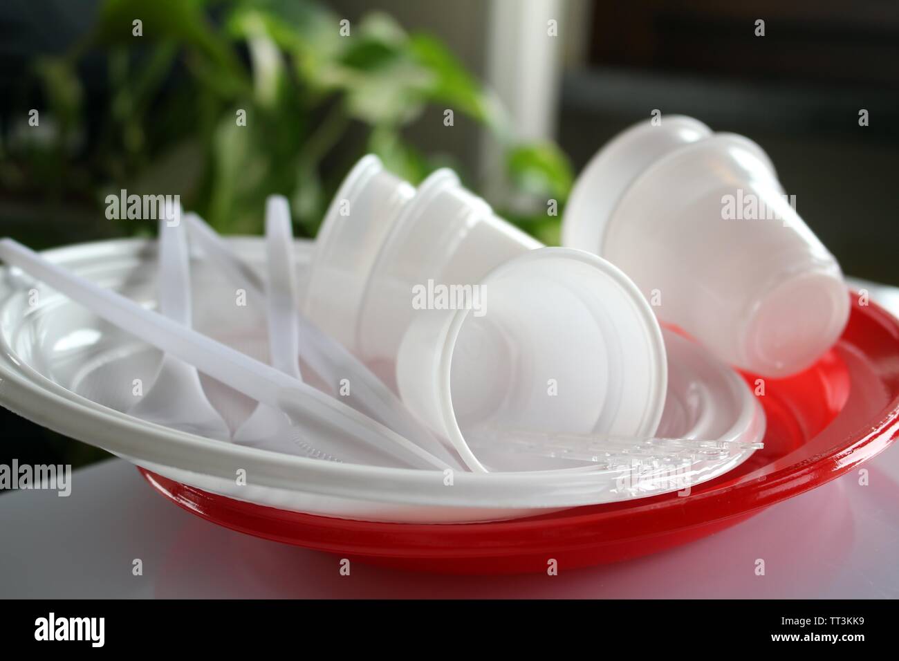 Platos Desechables y horquillas con pan y ketchup Fotografía de stock -  Alamy