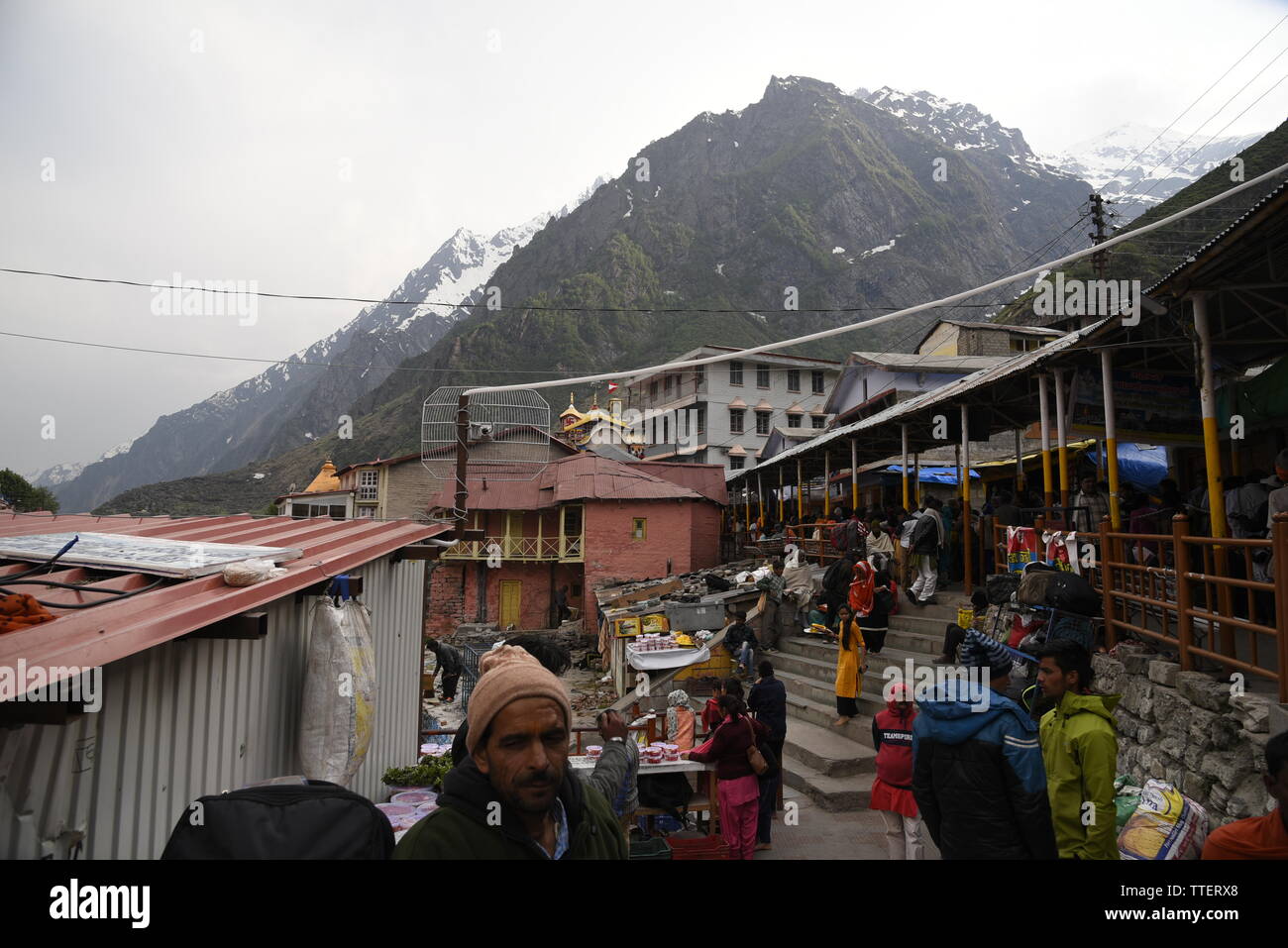 Lugar Santo Señor Vishnu Badrinath Templo 2019, Badrinath ciudad, distrito de Chamoli, Uttrakhand, India, Asia Foto de stock