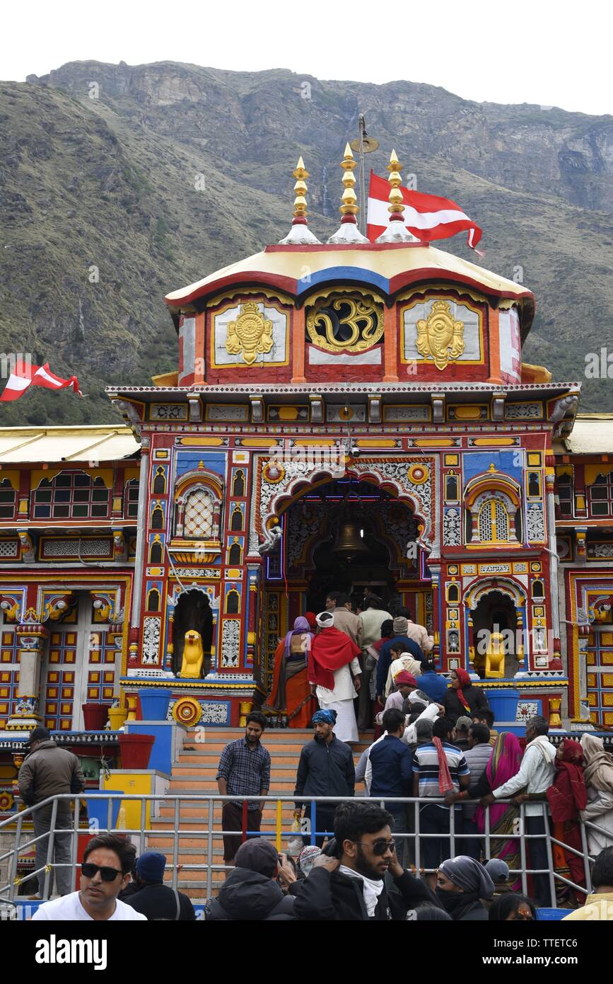 Lugar Santo Señor Vishnu Badrinath Templo 2019, Badrinath ciudad, distrito de Chamoli, Uttrakhand, India, Asia Foto de stock