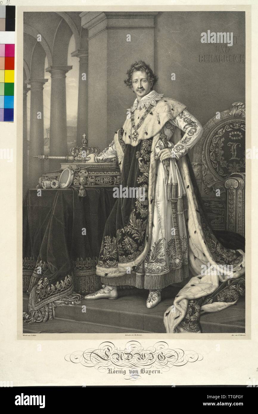 Louis - El Rey de Baviera, litografía por Johann George Schreiner basada en una pintura de Joseph Karl Stieler, Additional-Rights-Clearance-Info-Not-Available Foto de stock