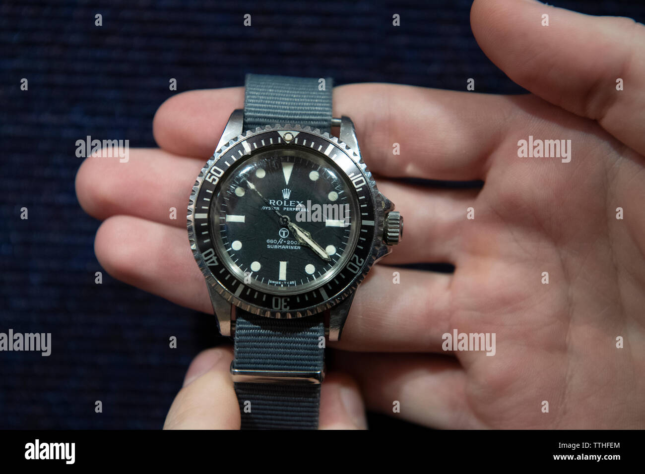 Bonhams, Londres, Reino Unido. 17 de junio de 2019. Rolex. Un raro reloj  automático en acero inoxidable militar emitido a la Royal Navy. Submariner  militar, Ref: 5513, circa 1972, estimación £80,000-120,000. Crédito: