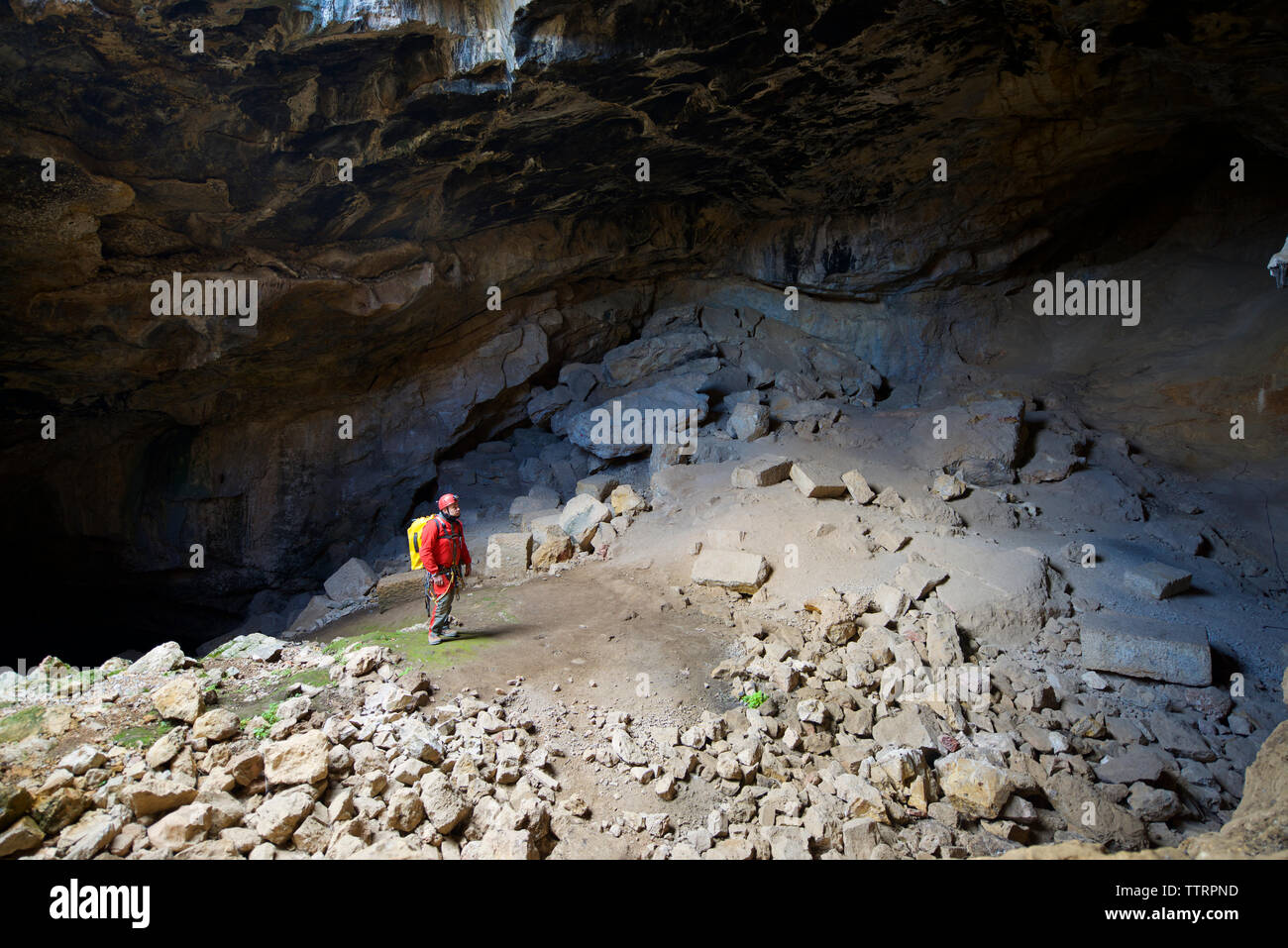 En Spelunker Cat Cave, España. Foto de stock