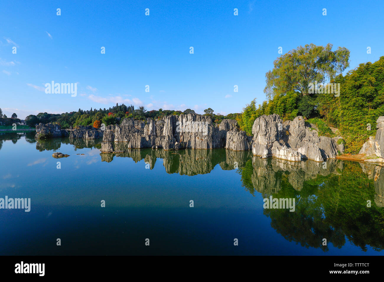 El bosque de piedras del paisaje en Yunnan. Esta es una de formaciones de piedra caliza situada en la zona de Karst de Shilin, Yunnan, China Foto de stock