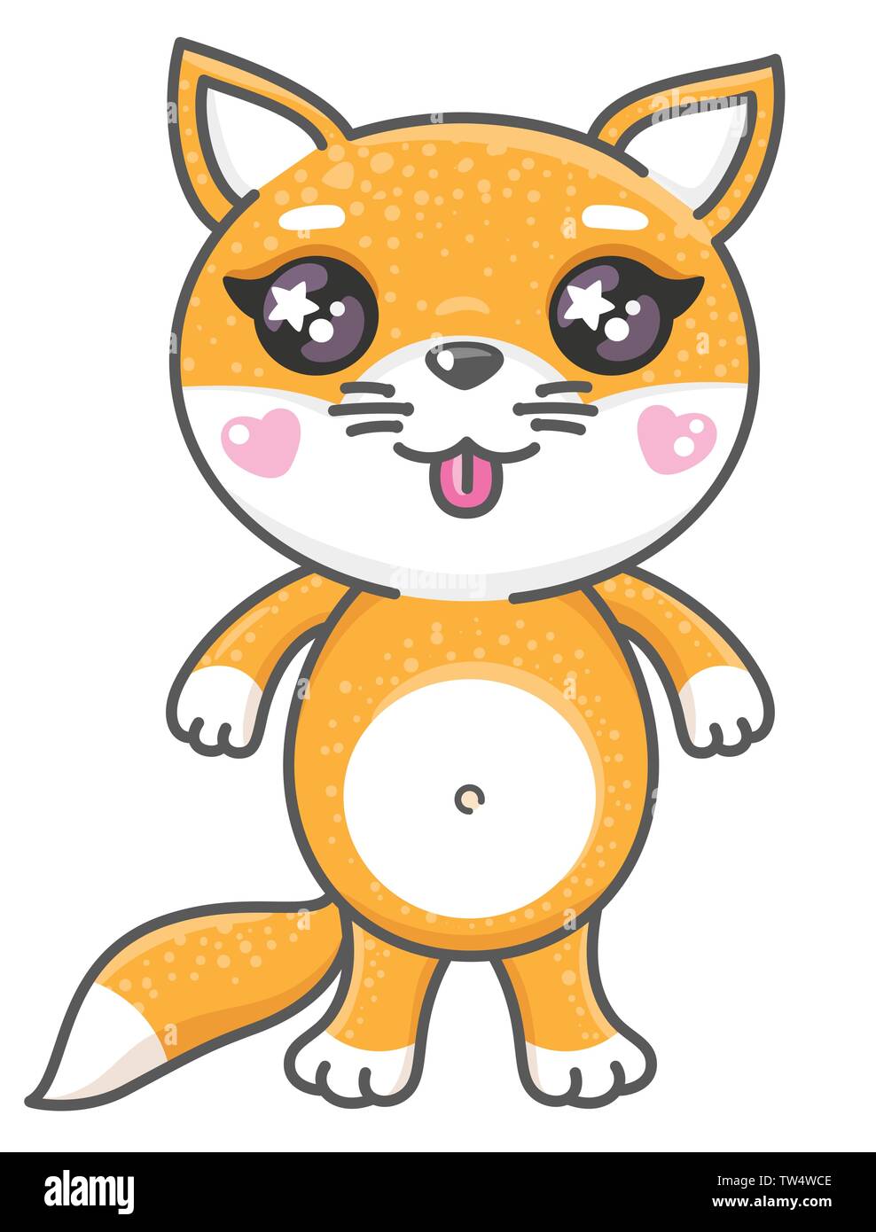 Lindo fox cartoon ilustración vectorial. Bebé sonriente foxy animal en estilo kawaii aislado sobre fondo blanco. Ilustración del Vector