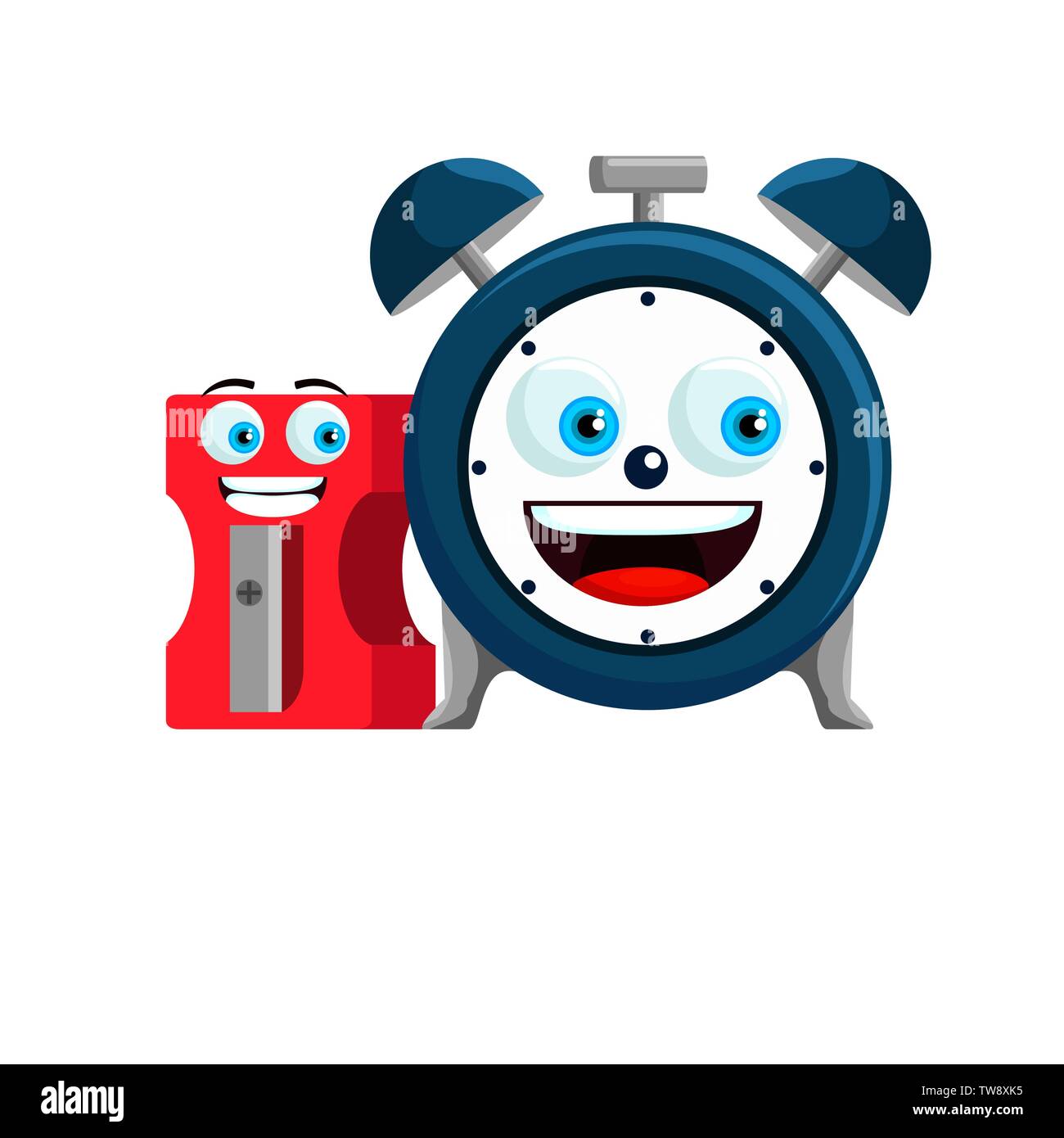Reloj con alarma y sacapuntas kawaii personajes cómicos Imagen Vector de  stock - Alamy