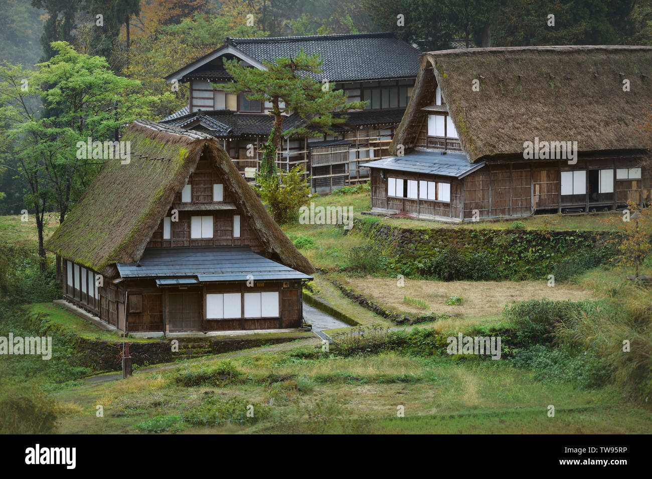 Licencia e impresiones en MaximImages.com - Ainokura, pueblo japonés con Gassho zukiri casas rurales tradicionales. Toyama, Japón. Foto de stock