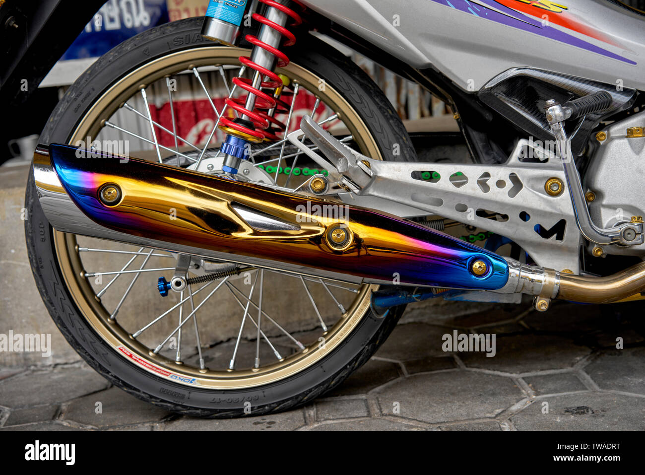 Los tubos de escape de motos personalizadas Foto de stock