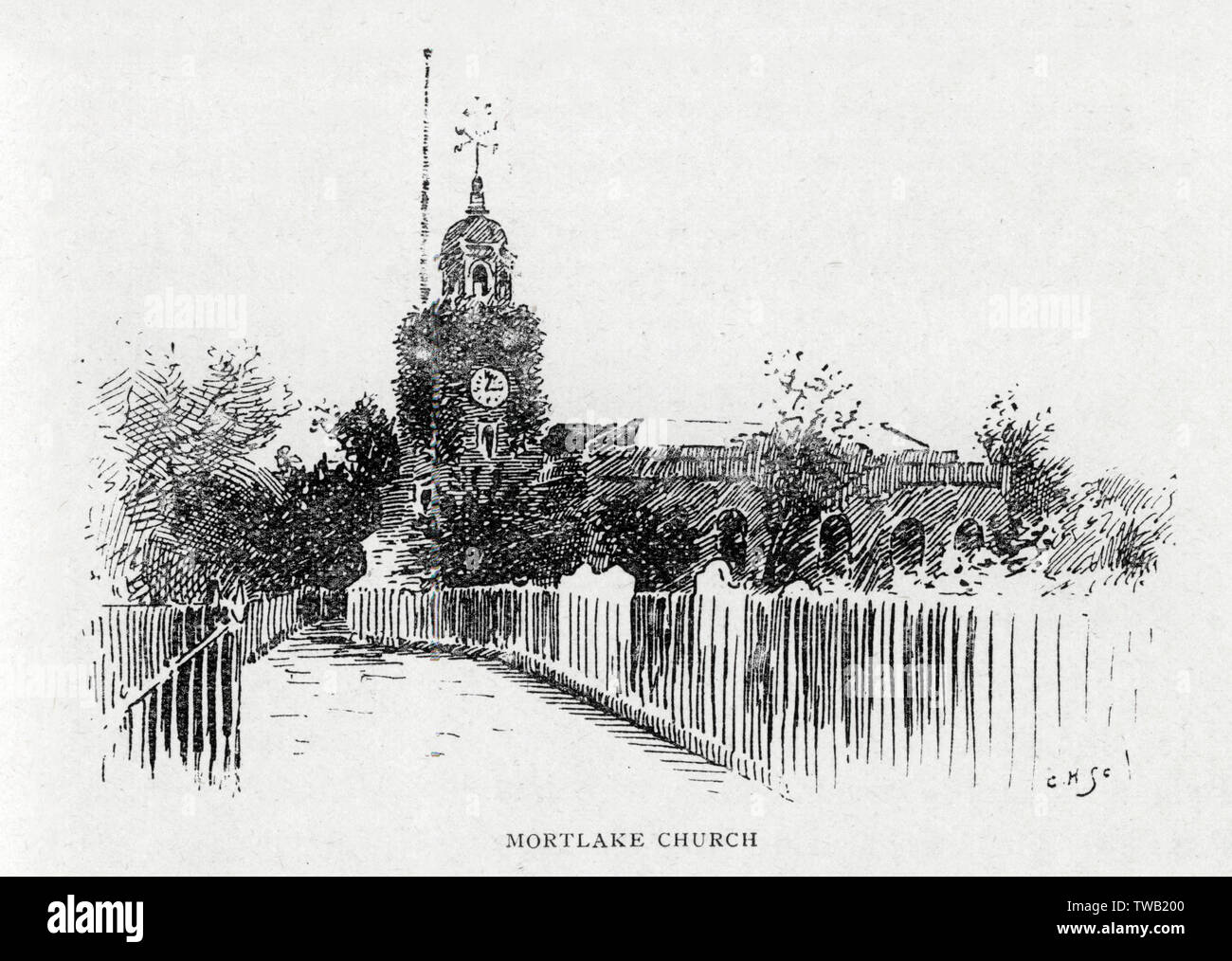 La iglesia de Santa María Mortlake, 1897. Foto de stock