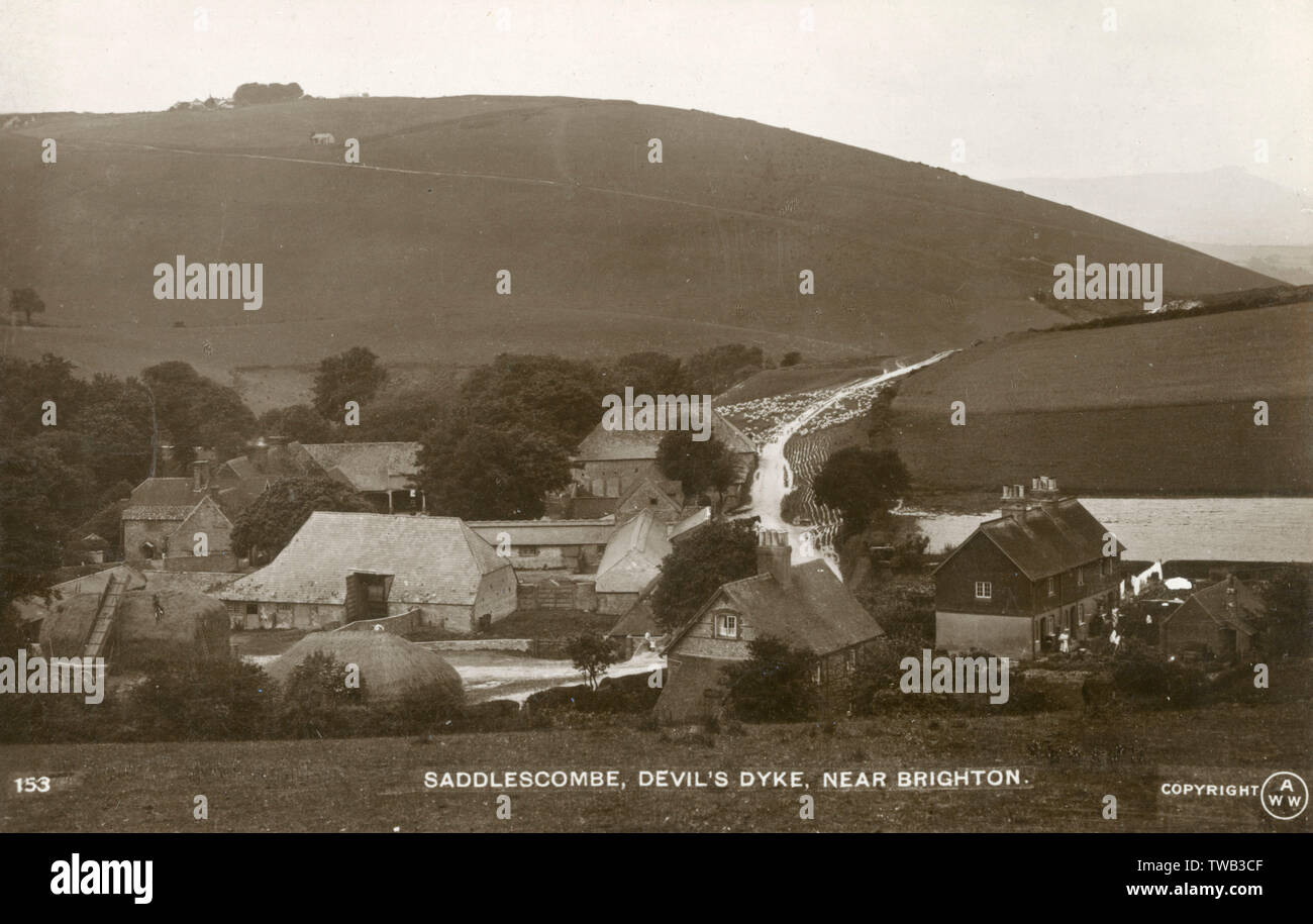 Granja Saddlescombe, Devil's Dyke, una aldea en los South Downs, West Sussex - nr. Brighton Fecha: circa 1910 Foto de stock