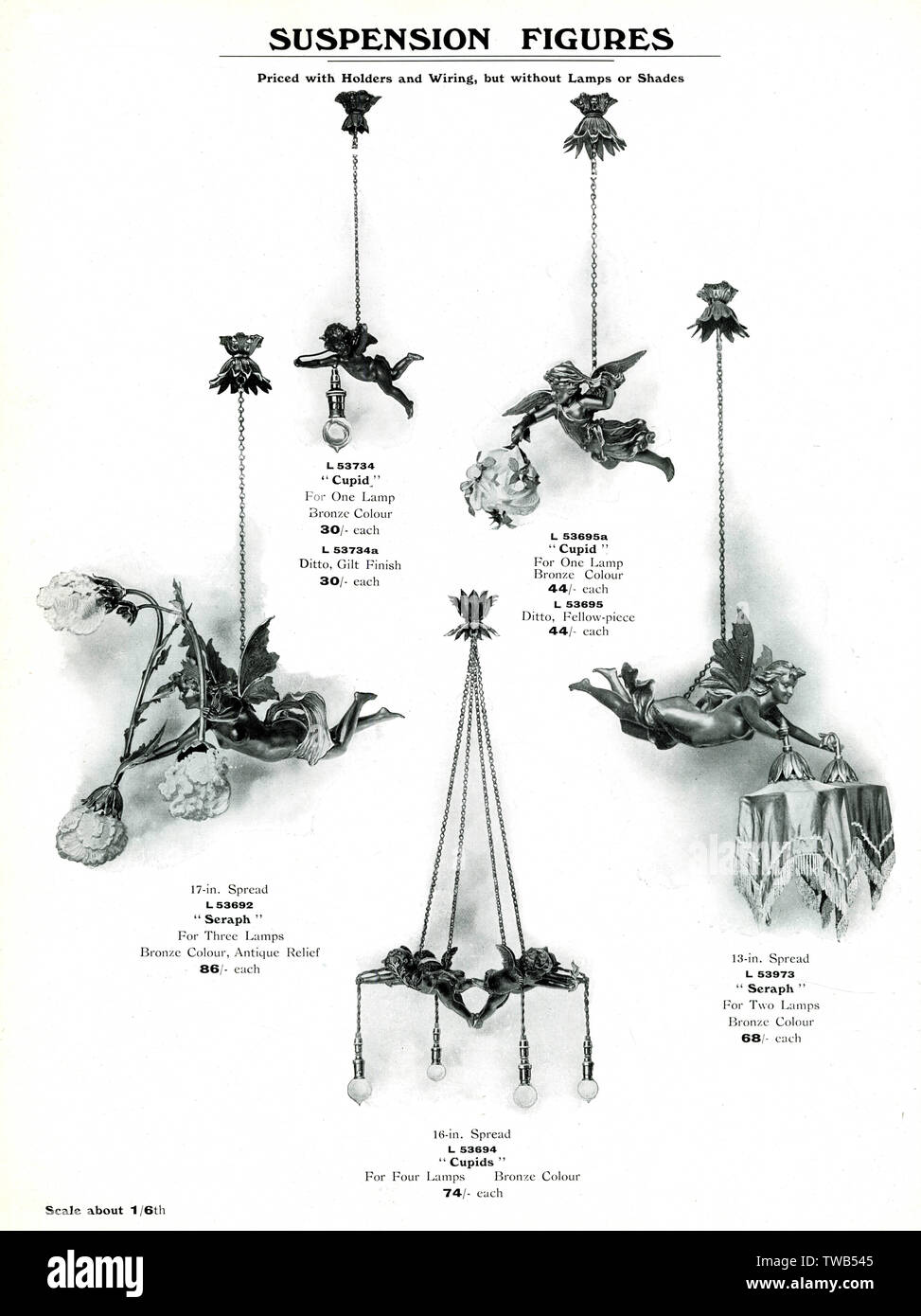 Aparatos de Iluminación Catálogo, cifras de suspensión - Cupido y Serafín. Fecha: 1922 Foto de stock