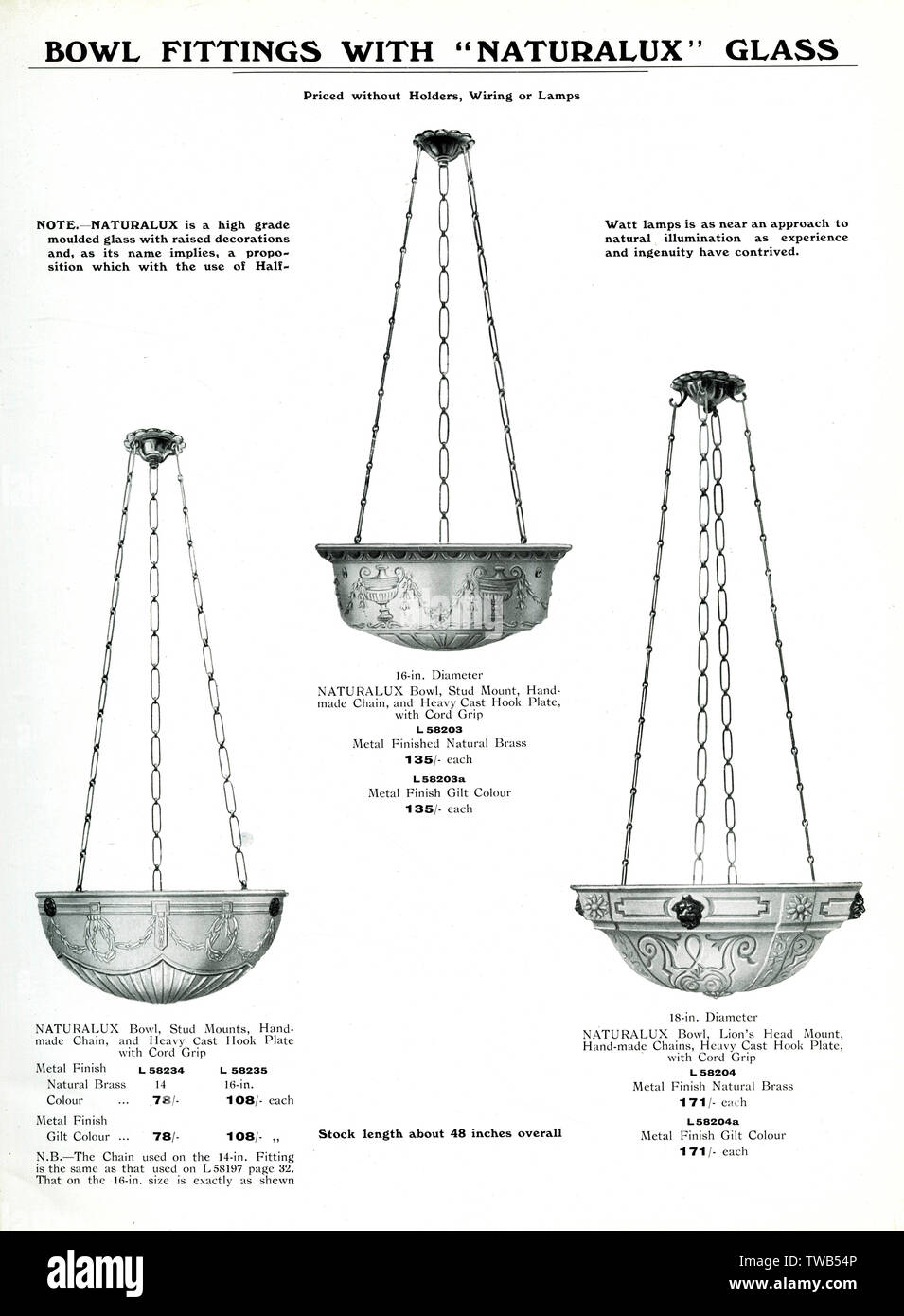 Aparatos de Iluminación Catálogo racores con Naturalux, tazón de vidrio. Fecha: 1922 Foto de stock
