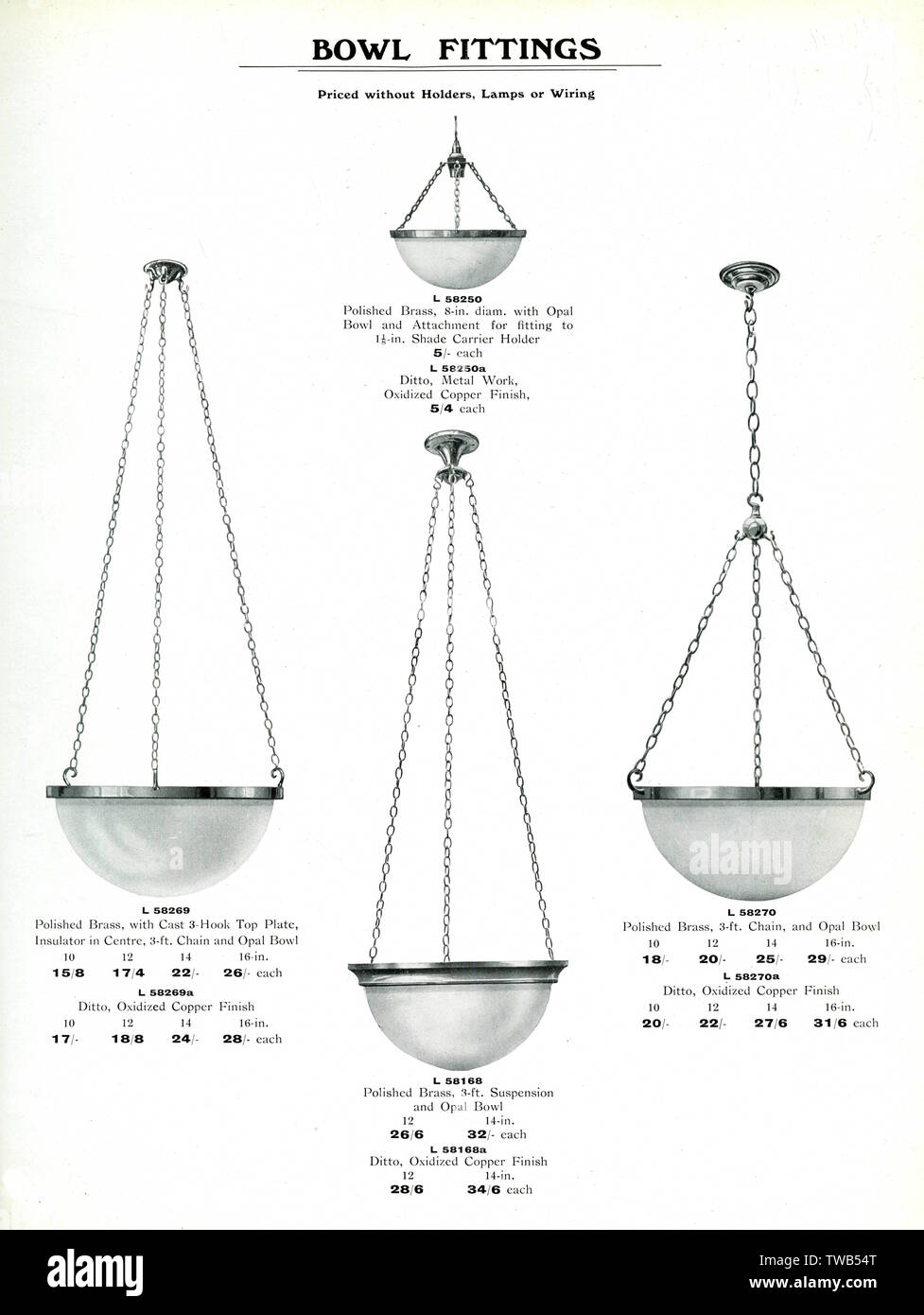 Aparatos de Iluminación Catálogo tazón, los racores. Fecha: 1922 Foto de stock