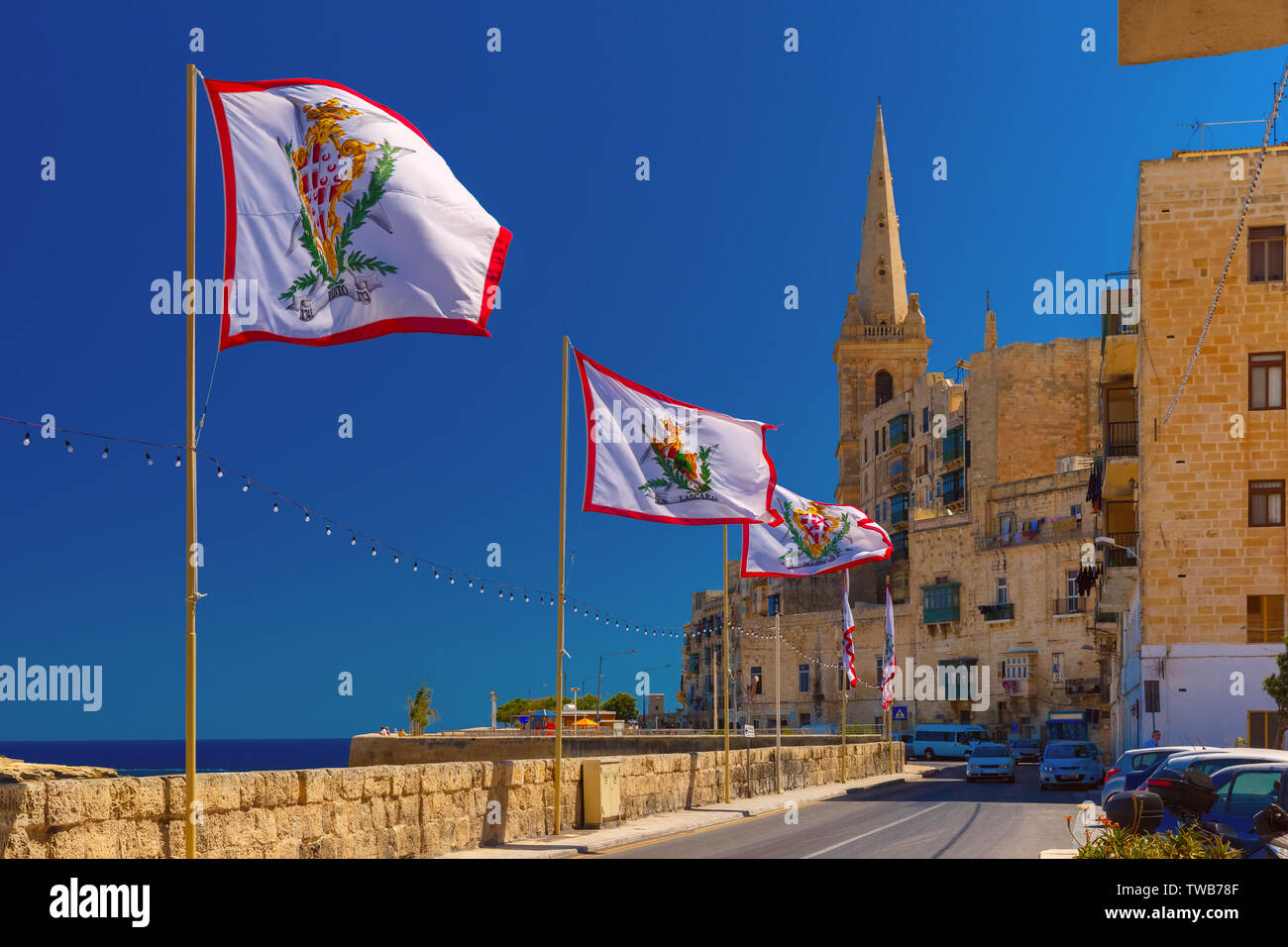 Decorado street en el casco antiguo de La Valeta, Malta Foto de stock