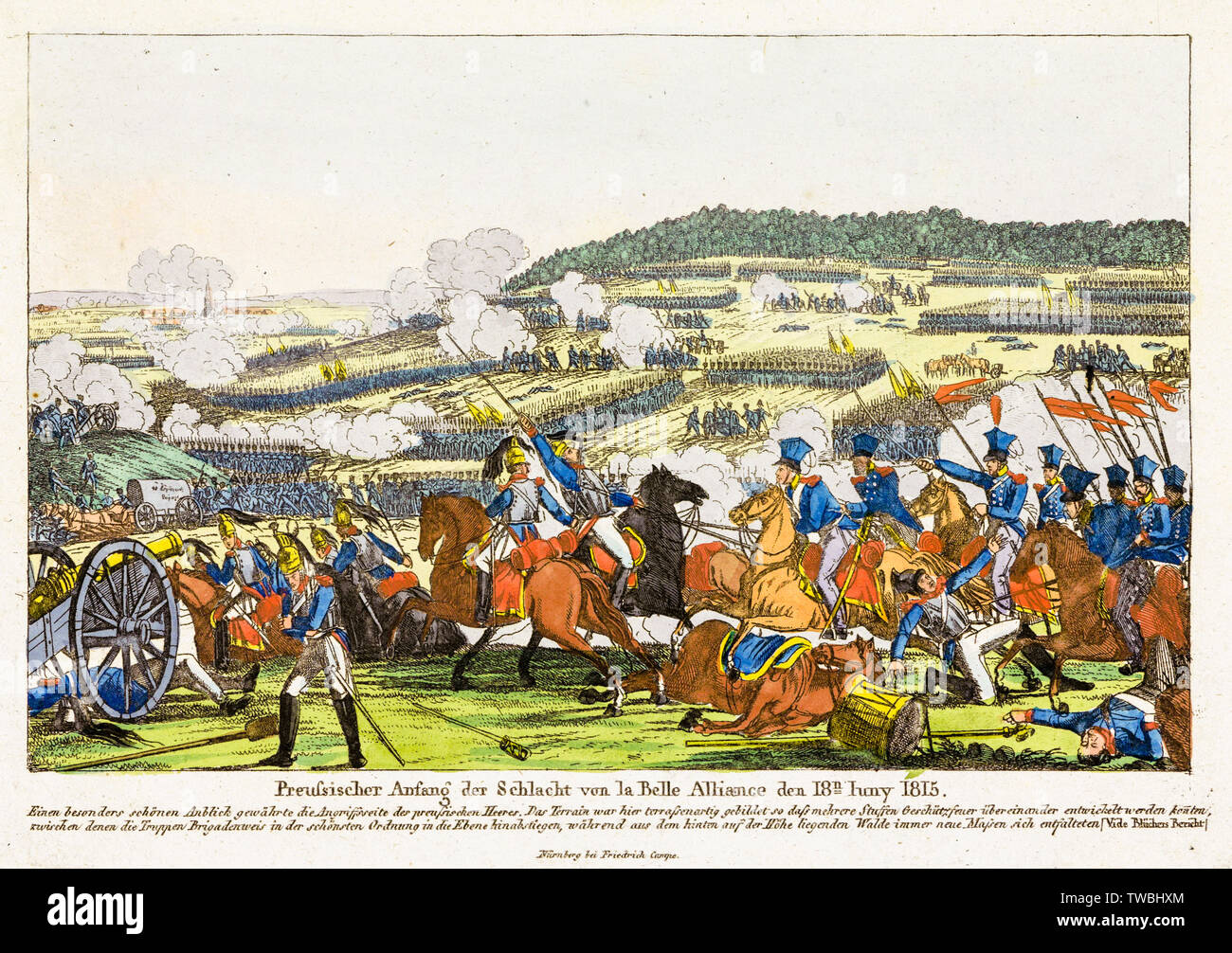 Las tropas de Prusia en la batalla de Waterloo, en 1815, impresión, 1815 Foto de stock