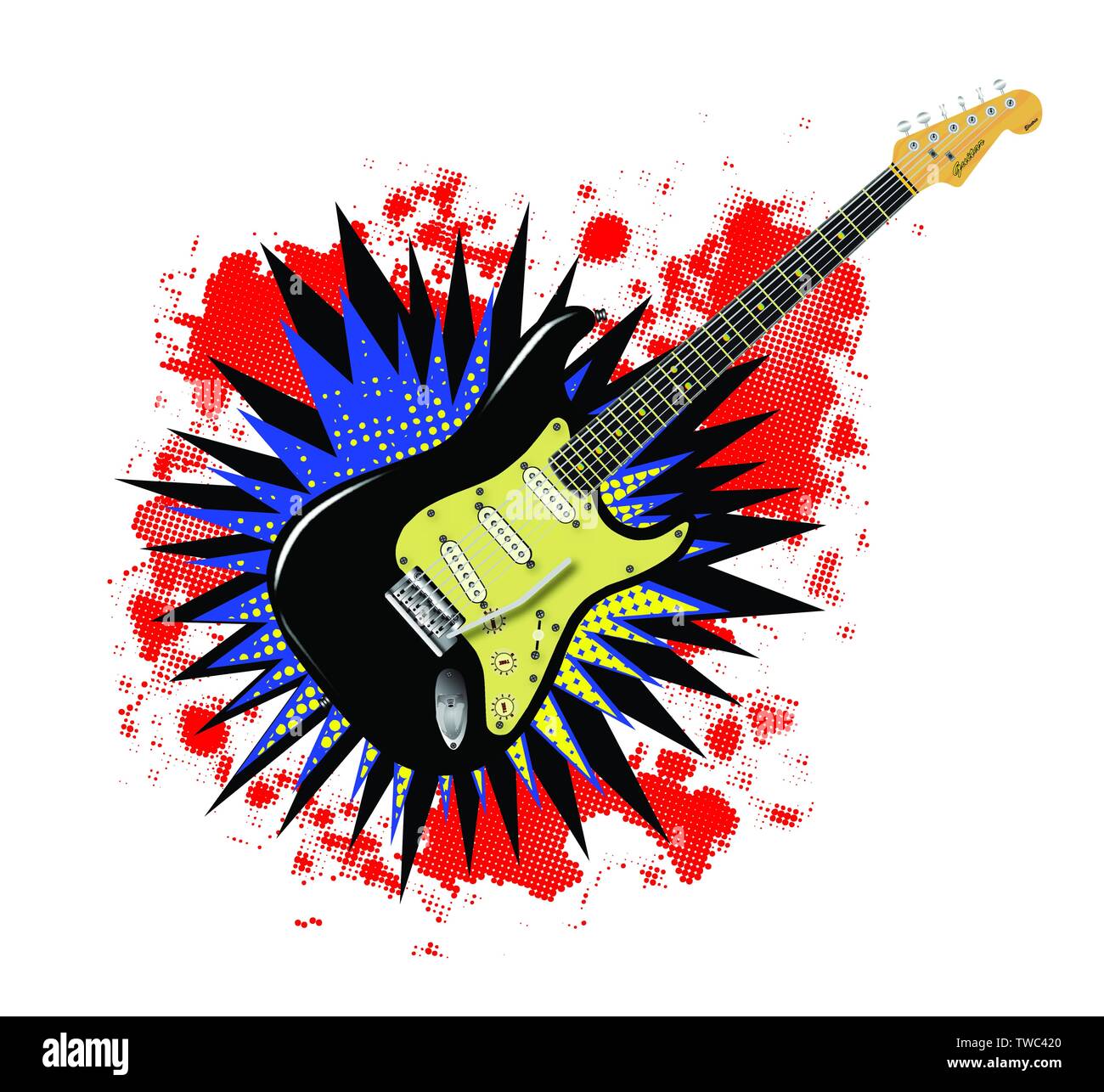Guitarra eléctrica sólida en una caricatura estilo cómic explosión Imagen  Vector de stock - Alamy