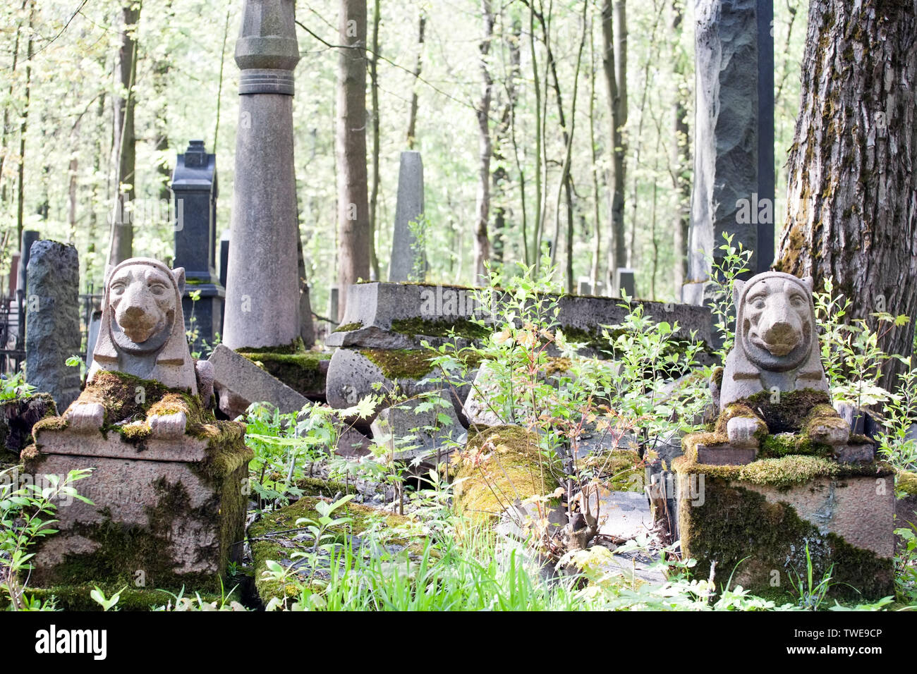 Antiguo cementerio de piedra grave sphinx monumentos closeup view Foto de stock