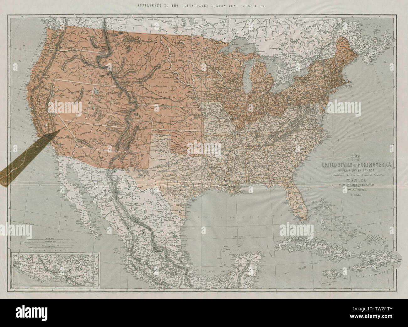 Gran Guerra Civil Mapa De Los Estados Unidos Asentamiento Illustrated