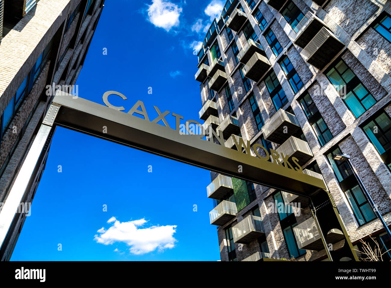 Caxton obras de nuevos edificios residenciales en Canning Town, Londres, Reino Unido. Foto de stock