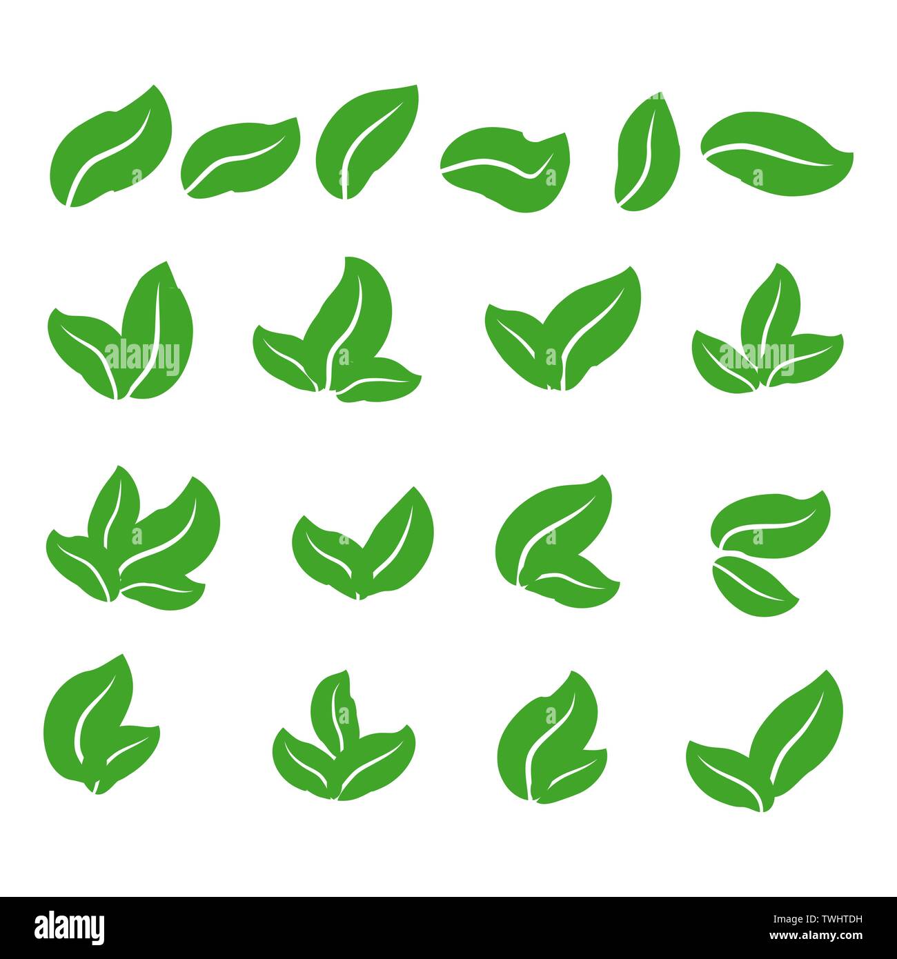 Conjunto De Iconos De Hojas Verdes Sobre Fondo Blanco Imagen Vector De Stock Alamy