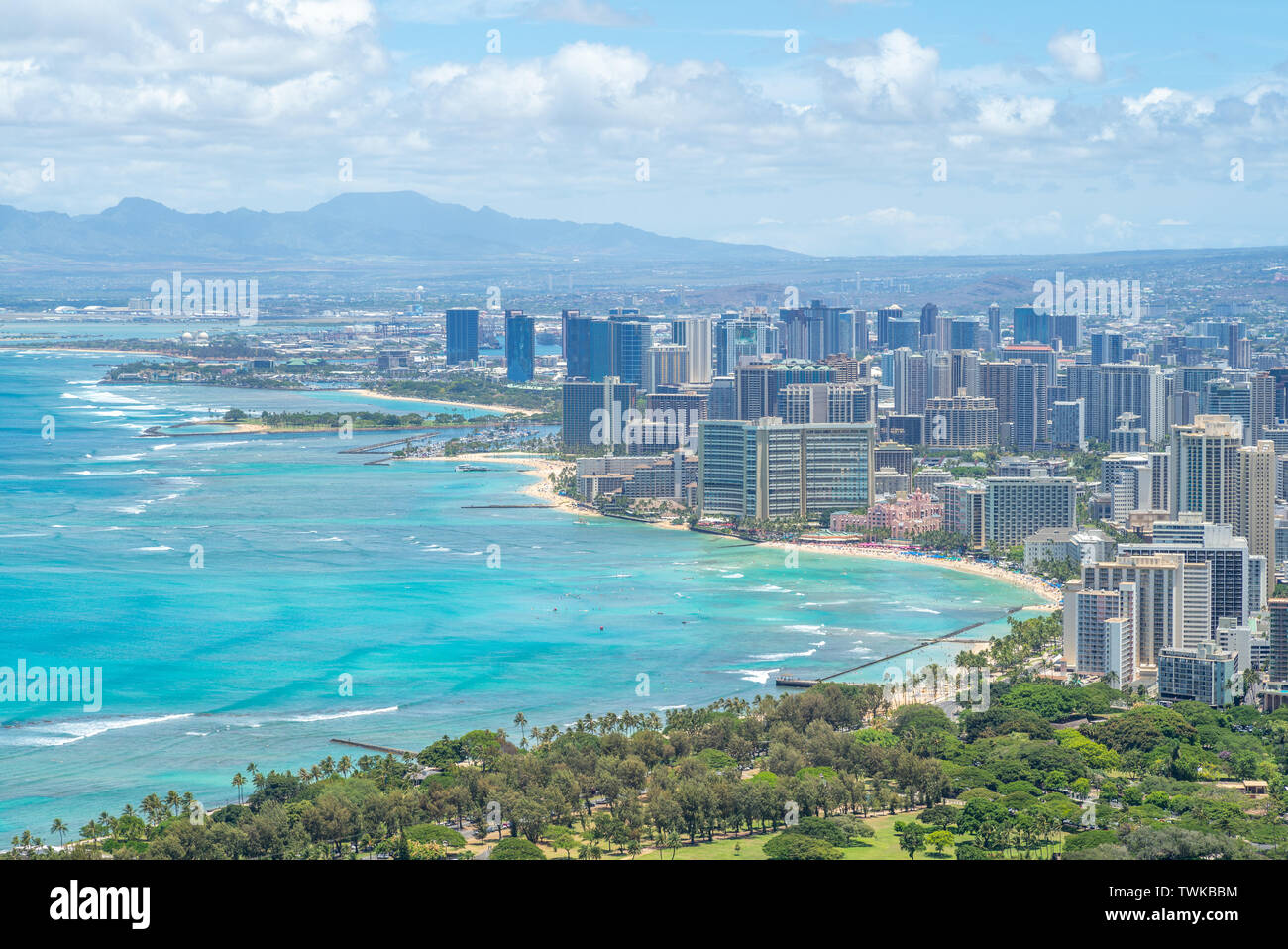 Vista aérea de Honolulu en Oahu, Hawaii, EE.UU. Foto de stock