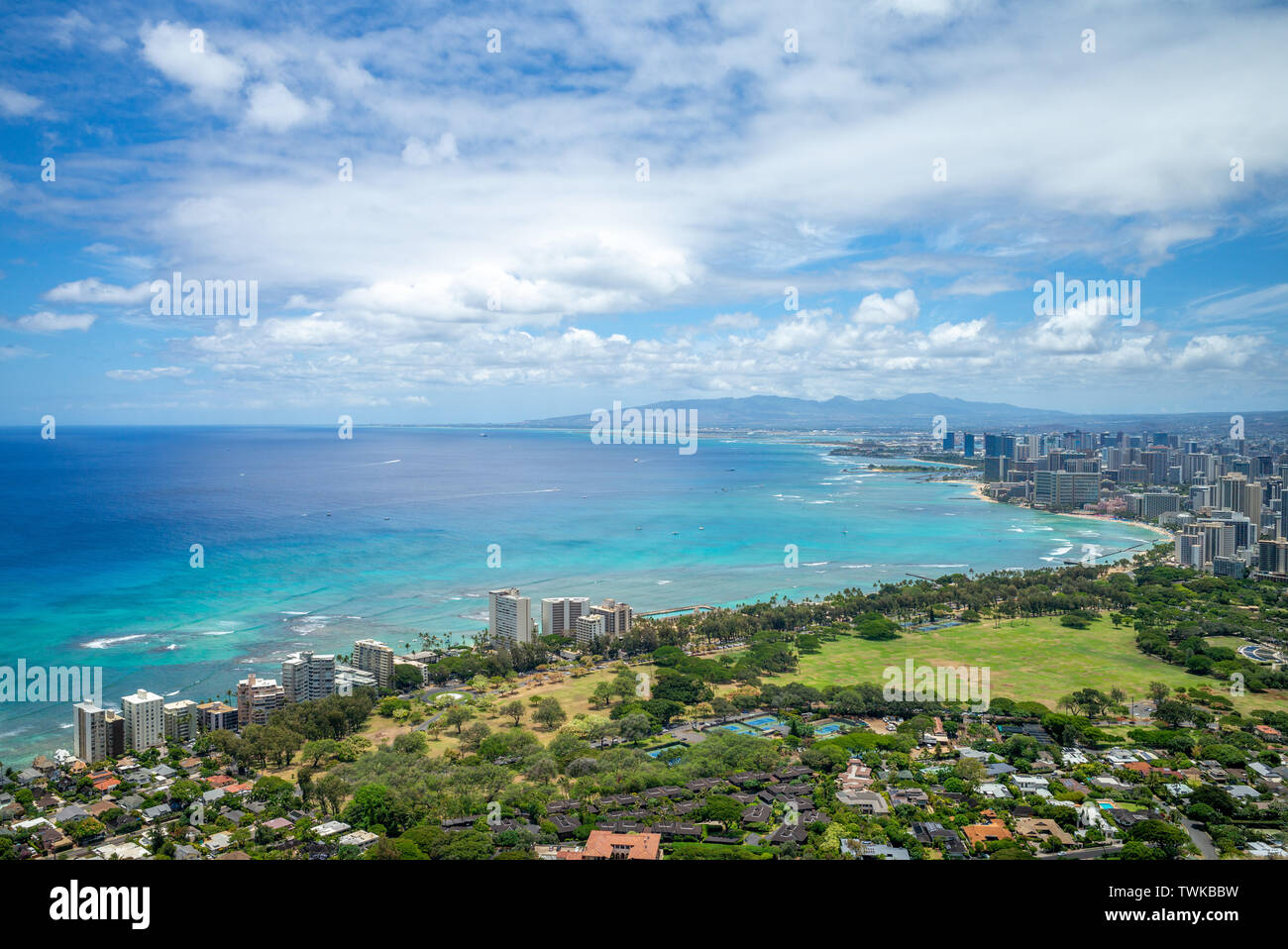 Vista aérea de Honolulu en Oahu, Hawaii, EE.UU. Foto de stock