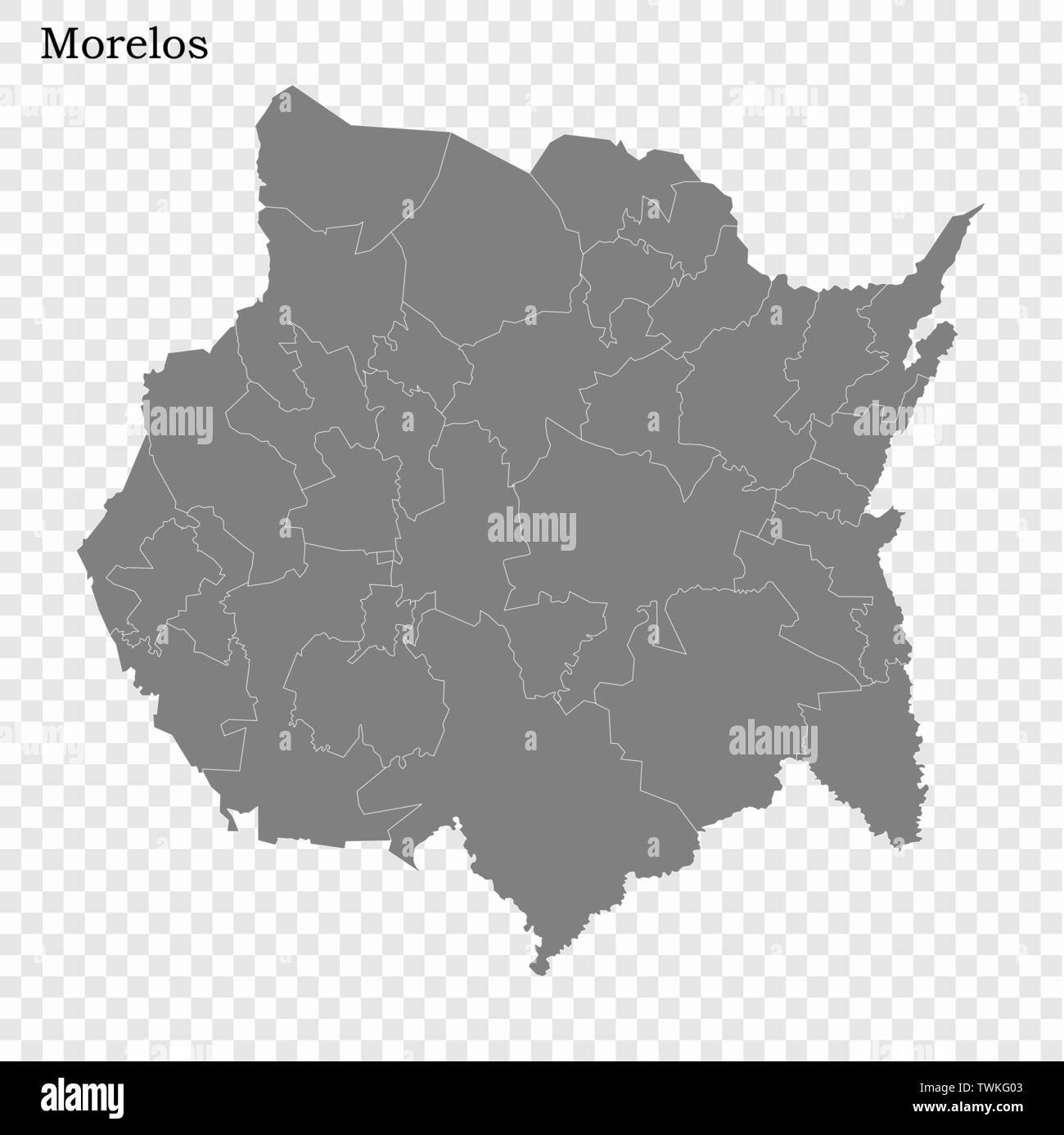 Mapa de alta calidad de Morelos es un estado de México, con los límites de los municipios Imagen