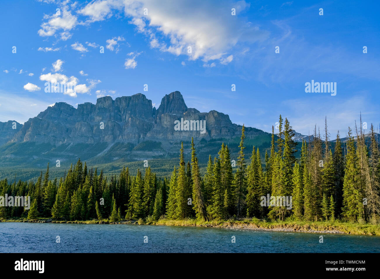Castle Mountain, Bow River, Prk Nacional de Banff, Alberta, Canadá Foto de stock