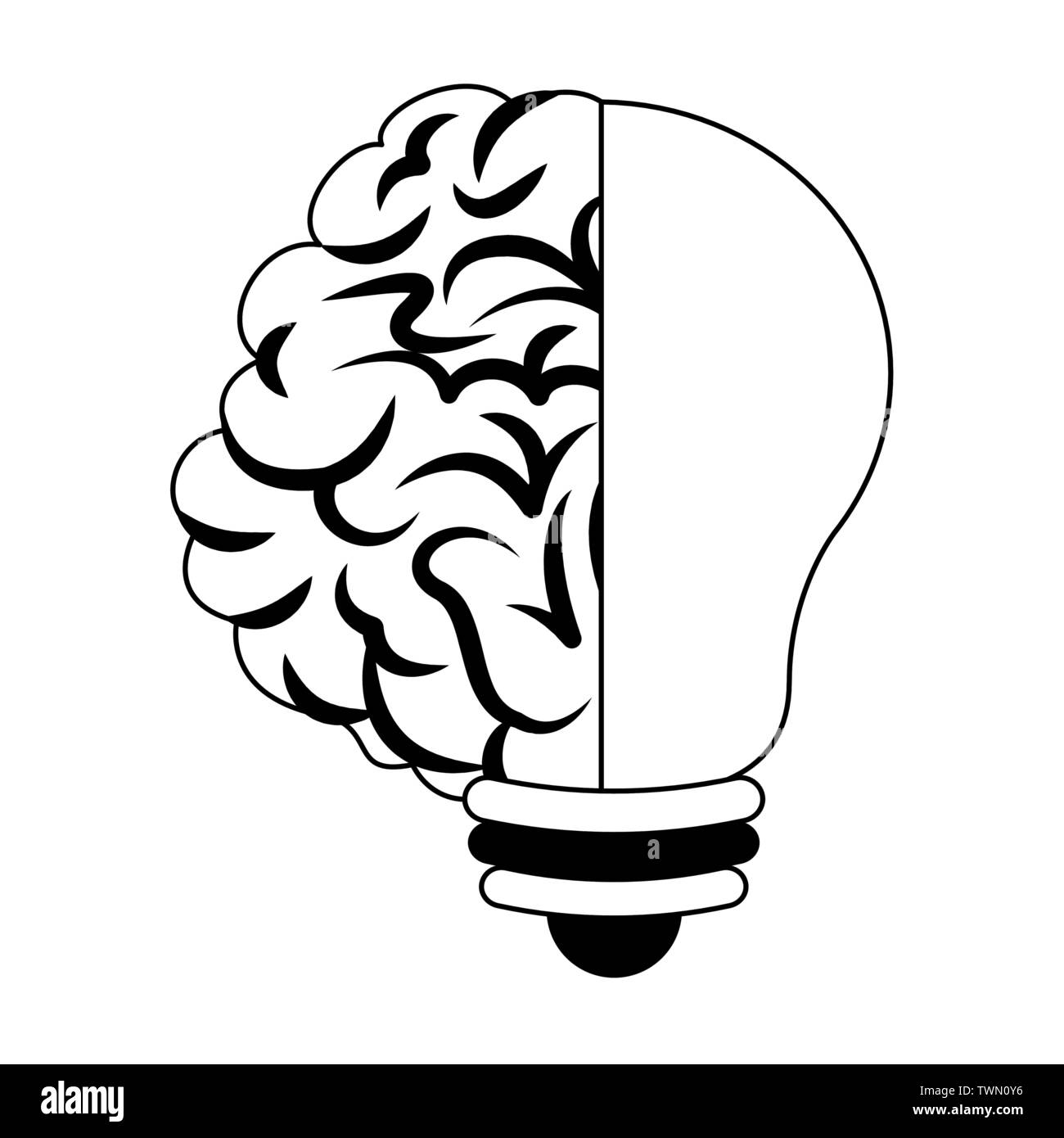 Cerebro Humano la inteligencia y la creatividad en los dibujos animados en  blanco y negro Imagen Vector de stock - Alamy