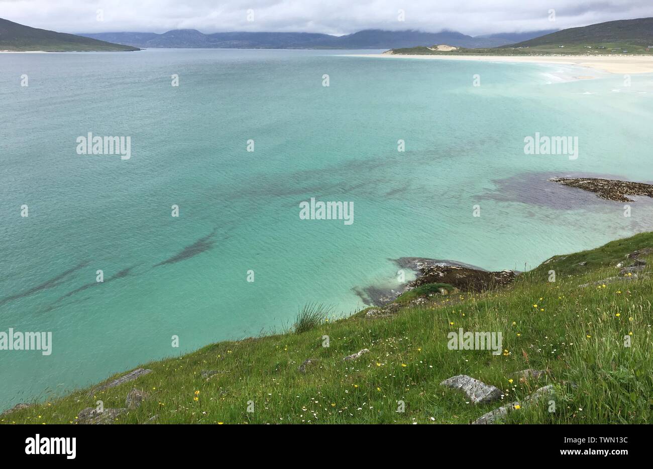 Un hermoso paisaje en Horgabost en la isla de Harris en las Hébridas Exteriores Foto de stock