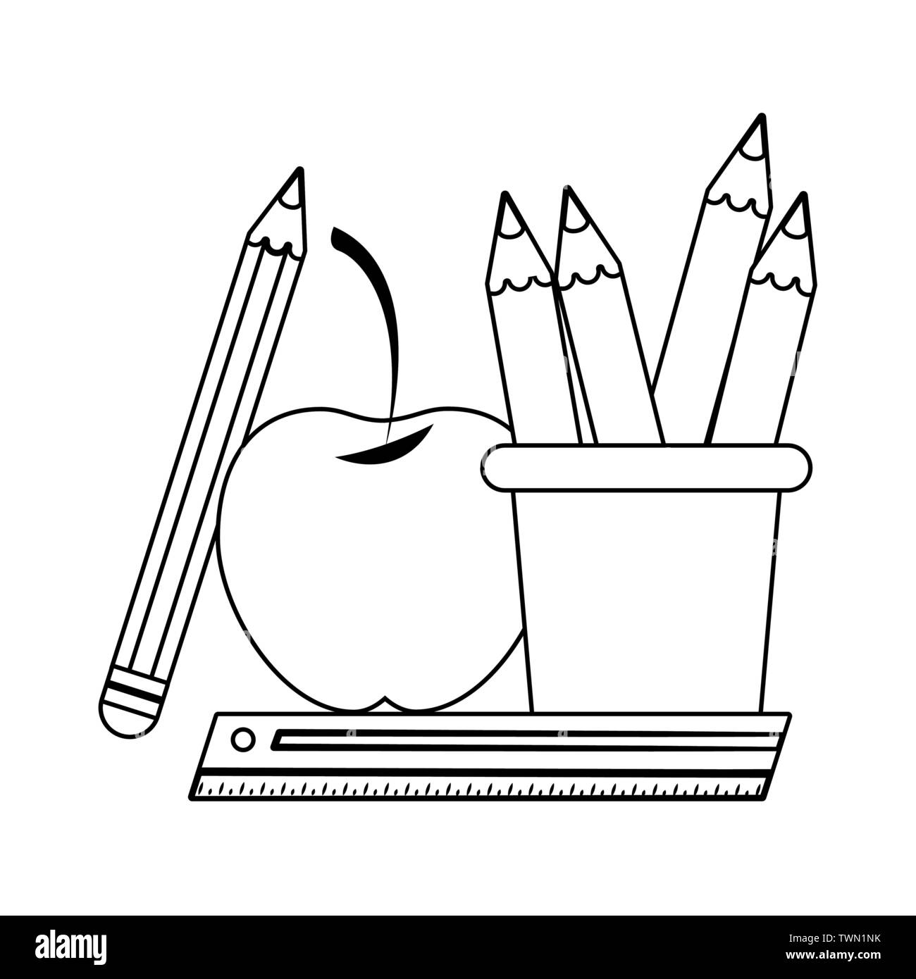 Enfatizar Oferta tema De vuelta a la escuela la educación dibujos animados en blanco y negro  Imagen Vector de stock - Alamy