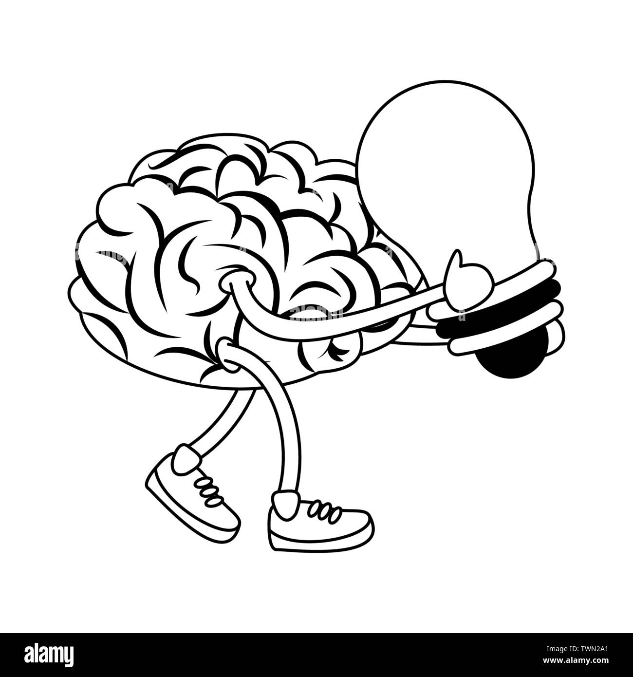 Cerebro Humano la inteligencia y la creatividad en los dibujos animados en  blanco y negro Imagen Vector de stock - Alamy