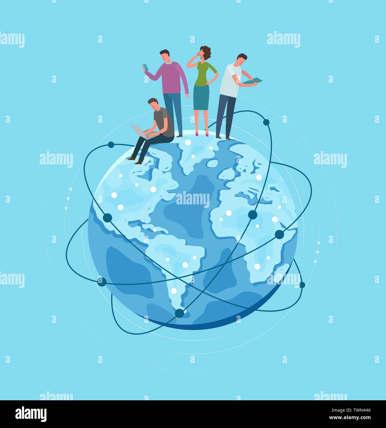 Metáfora globo terrestre del planeta. Red global de comunicación. Ilustración vectorial Ilustración del Vector