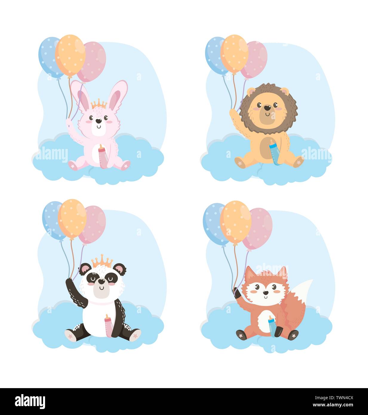Juego de animalitos con biberón y globos para baby shower ilustración  vectorial Imagen Vector de stock - Alamy