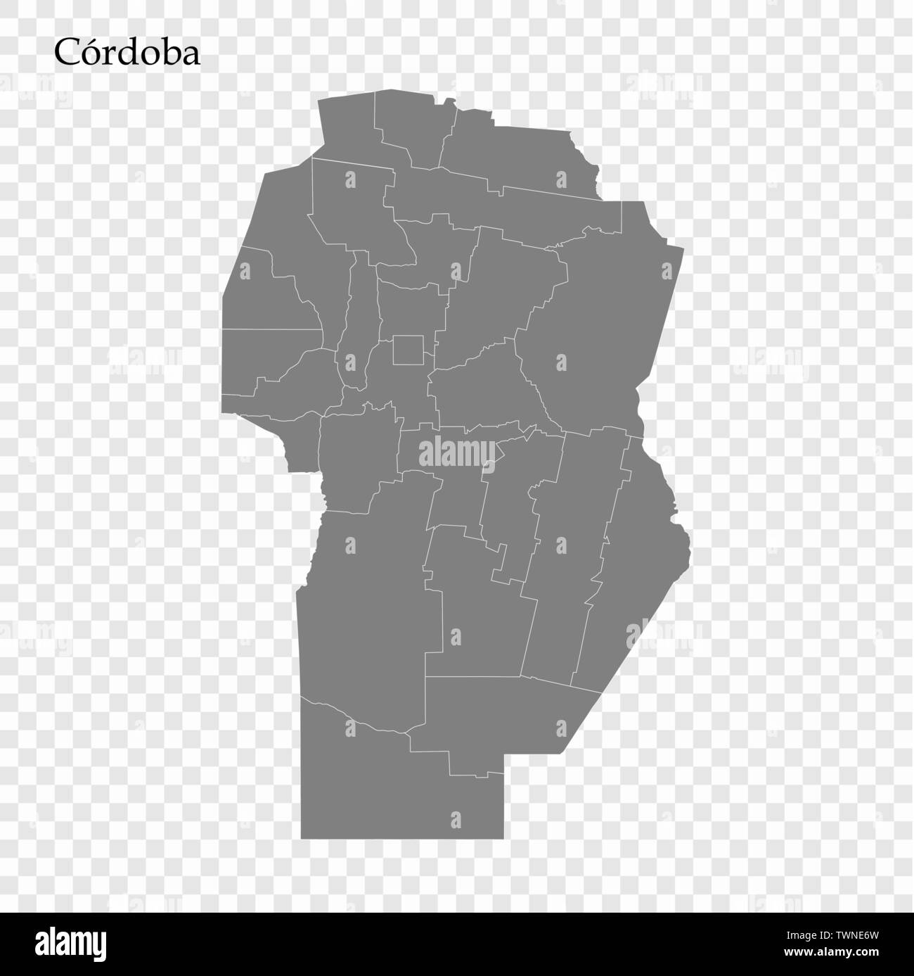 Mapa De Alta Calidad De Cordoba Es Una Provincia Argentina Con Las Fronteras De Los Departamentos Imagen Vector De Stock Alamy