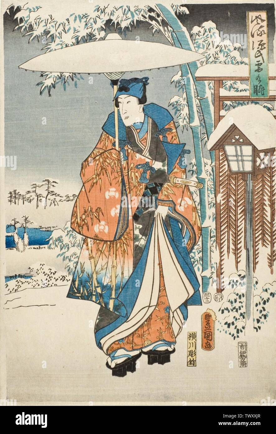 Un Genji Elegante en la nieve; 1853 impresiones; woodcuts Color woodbk imprimir Imagen: 14 11/16 x 9 15/16 pulg. (37.31 x 25.24 cm); Hoja: 14 7/8 x 10 1/8 pulg. (37.78 x 25.72 cm) Regalo de Arthur y Fran Sherwood (M.157.152.56) Arte japonés; 1853date QS:P571,+1853-00-00T00:00:00Z/9; Foto de stock