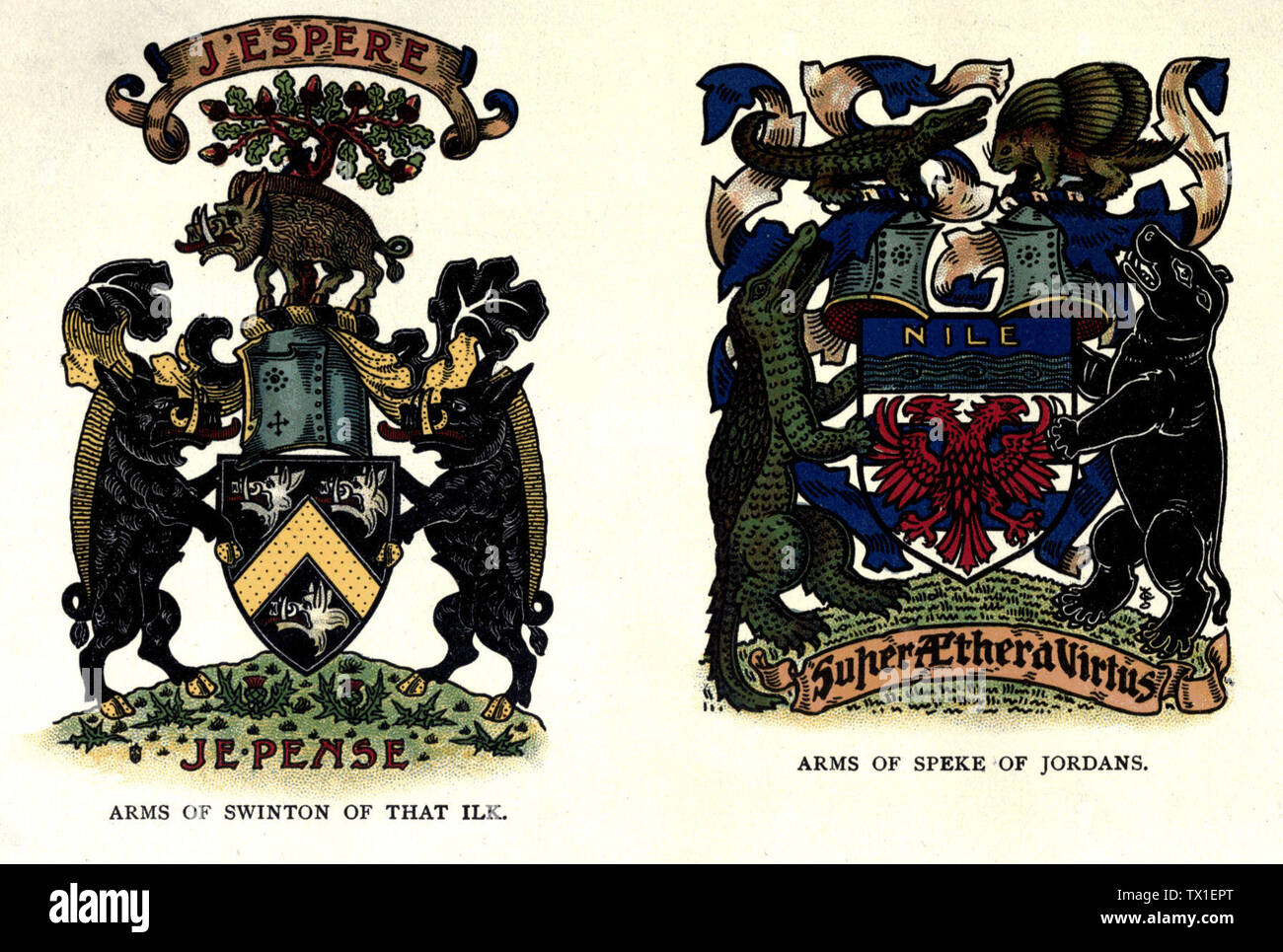 Placa 4. Los brazos de Swinton de ese Ilk. Armas de Speke de Jordans. Los  brazos originales arga, dos bares azure. Las aumentaciones fueron otorgadas  a William Speke en honor al descubrimiento