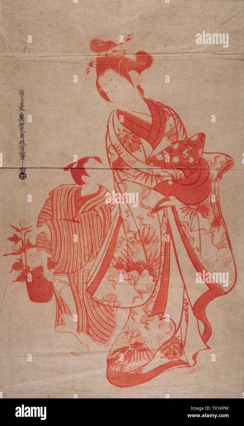 Courtesan y Boy; Japón, impresiones del siglo 18; woodcuts Color woodbk imprimir (reproducción? No con tarjetas reprográficas) Imagen: 25 1/2 x 14 1/8 pulg. (64.8 x 35.8 cm) Regalo de N.J. Sargent (16.16.111) Arte japonés; fecha del siglo XVIII QS:P571,+1750-00-00T00:00:00Z/7; Foto de stock